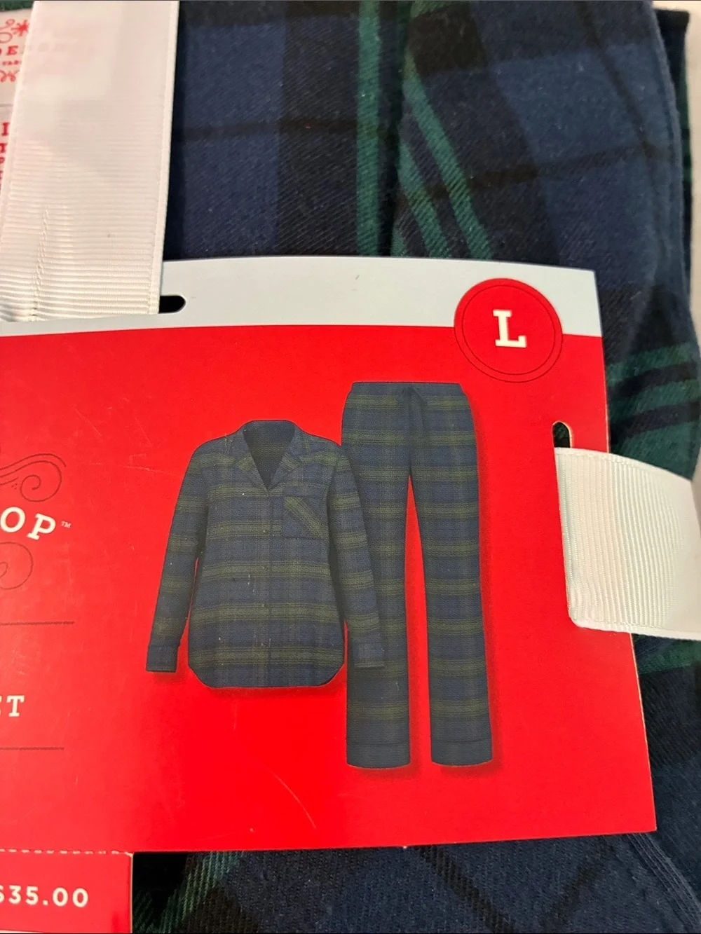 NWT Womens Plaid Flannel Long sleeve Button Shirt Pants Pajama Set Navy Large